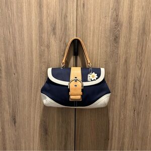 Vintage Y2K Coach 4432 Daisy Navy Blue Soho Top Handle Canvas Leather Purse